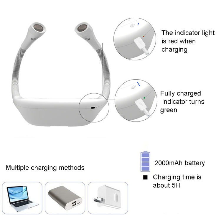 โคมไฟคอแขวนสำหรับนักเรียน ป้องกันสายตา LED สำหรับอ่านหนังสือ ชาร์จ USB สีขาว, สีดำ