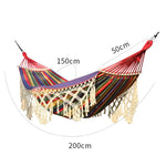 เปลผ้าใบมีพู่ขนาด 200x150 ซม. สำหรับตั้งแคมป์กลางแจ้ง พร้อมไม้, ลายทางสีสัน, ลายทางสีชมพู, สีขาว