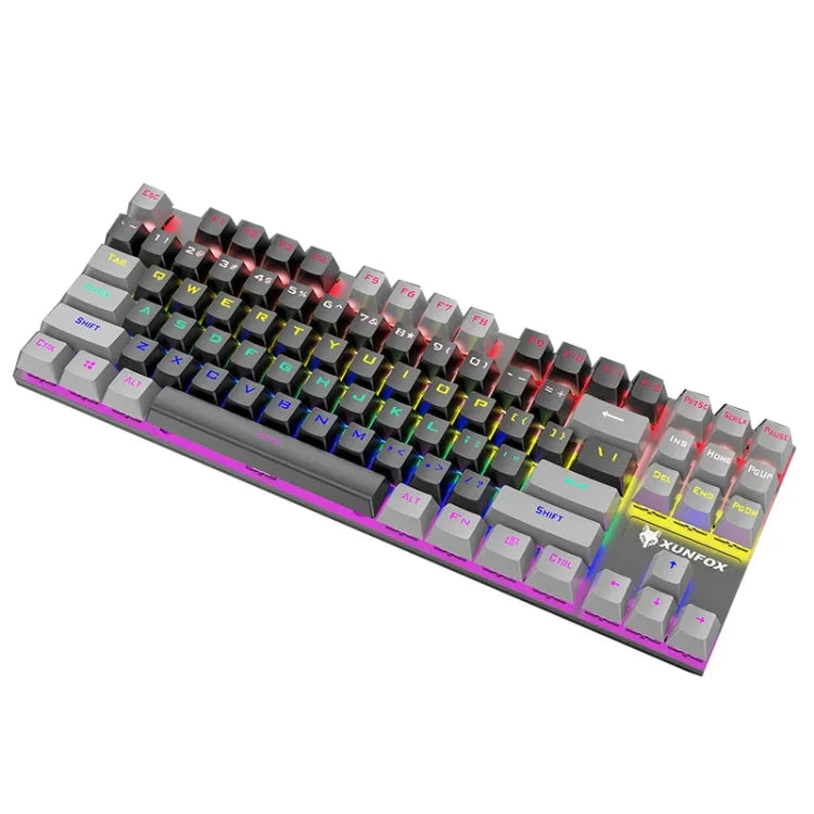 XUNFOX K80 87 Keys Wired Gaming Mechanical Illuminated Keyboard, Cable Length:1.5m, White Yellow, Black Gray, Pink White, Blue White, White Blue, Yellow White, Gray Black