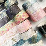 3 Rolls / Set 8958 5m Paper Bronzing Wallet Tape Set, Marble, Water Ripple, Gilt Pattern, Three-color Plaid, Star Sea, Cloud Pattern, Broken Leaves Pattern, Treasure Phase Pattern
