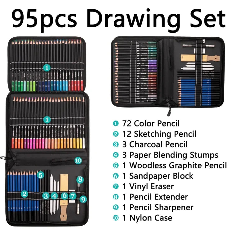ชุดดินสอสีมัน Yover 95 ชิ้น / ชุด สำหรับวาดภาพและร่างภาพ, 95 ชิ้น / ชุด