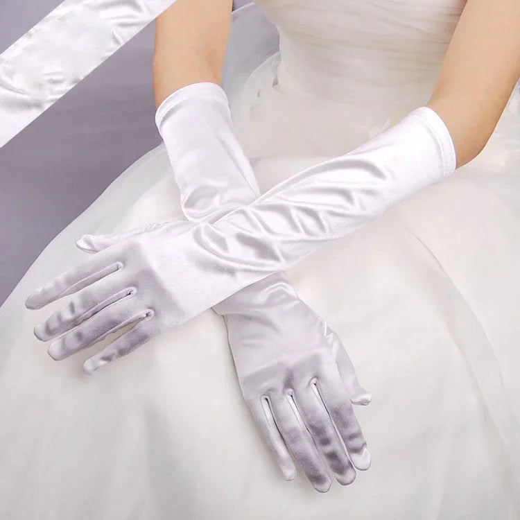ถุงมือเจ้าสาวผ้าซาตินยาววินเทจสำหรับเดินทางและกันแดด, 1 คู่