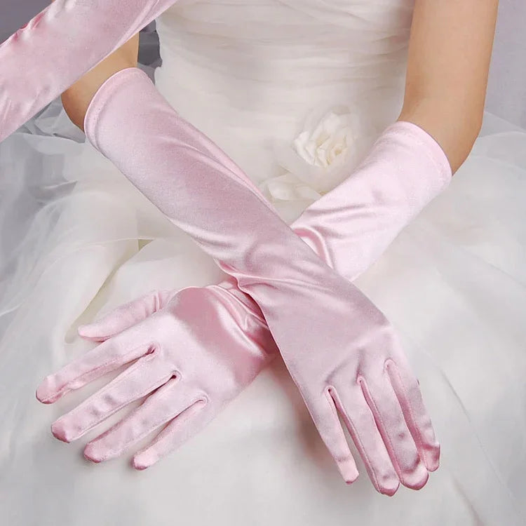 ถุงมือเจ้าสาวผ้าซาตินยาววินเทจสำหรับเดินทางและกันแดด, 1 คู่