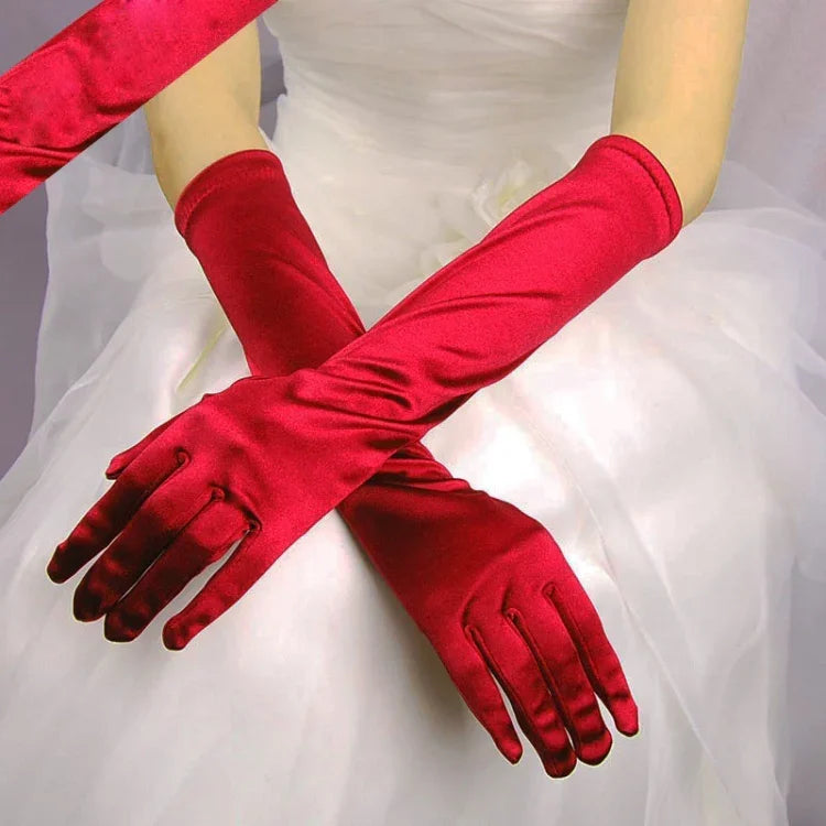 ถุงมือเจ้าสาวผ้าซาตินยาววินเทจสำหรับเดินทางและกันแดด, 1 คู่