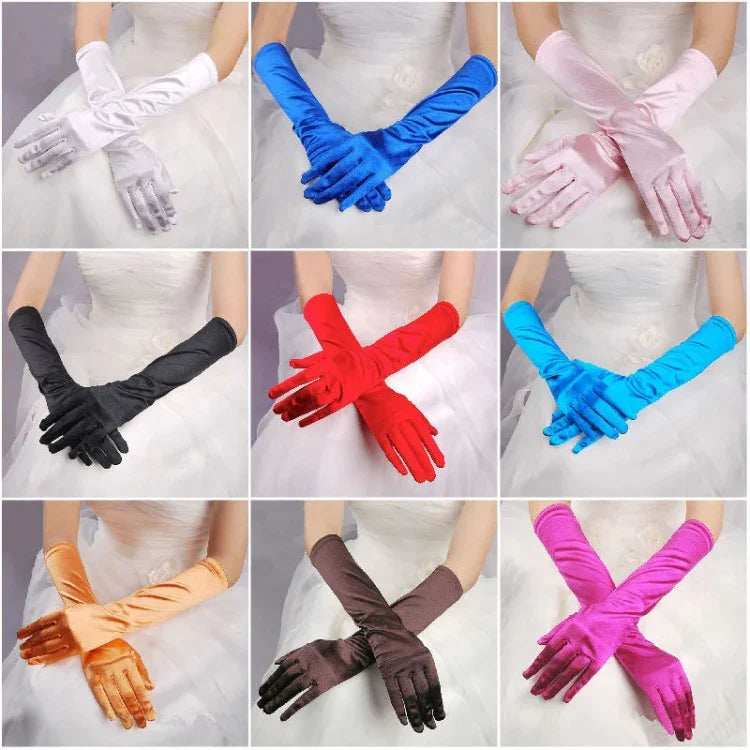 ถุงมือเจ้าสาวผ้าซาตินยาววินเทจสำหรับเดินทางและกันแดด, 1 คู่
