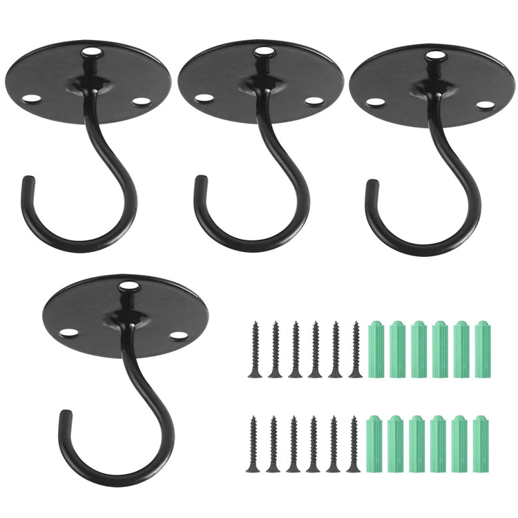 4 PCS Iron Ceiling Hook Balcony Flower Basket Hook Wall Clothes Hook, Black, White