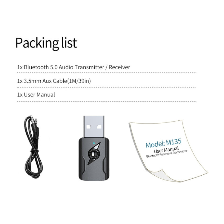 เครื่องส่งสัญญาณบลูทูธ 5.0 ตัวรับ AUX USB อะแดปเตอร์เสียงคอมพิวเตอร์เอาต์พุตคู่, M136