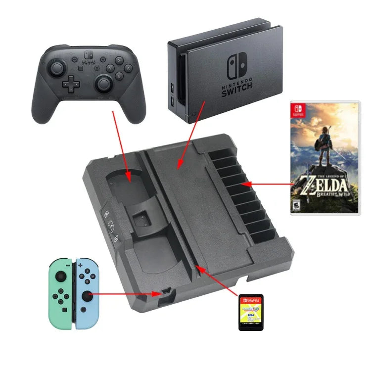 ฐานชาร์จและที่เก็บจอยสติ๊กเกมมัลติฟังก์ชันสำหรับ Nintendo Switch, S053