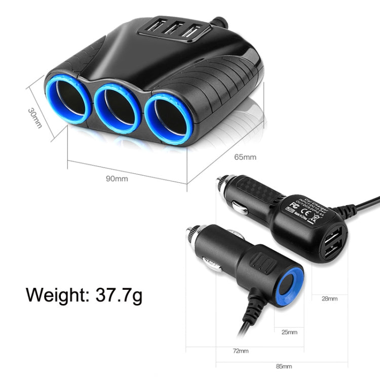 JY-1905 120W Multifunctional USB 3 In 1 Car Cigarette Lighter Car Charger, Style:, 3 Ports