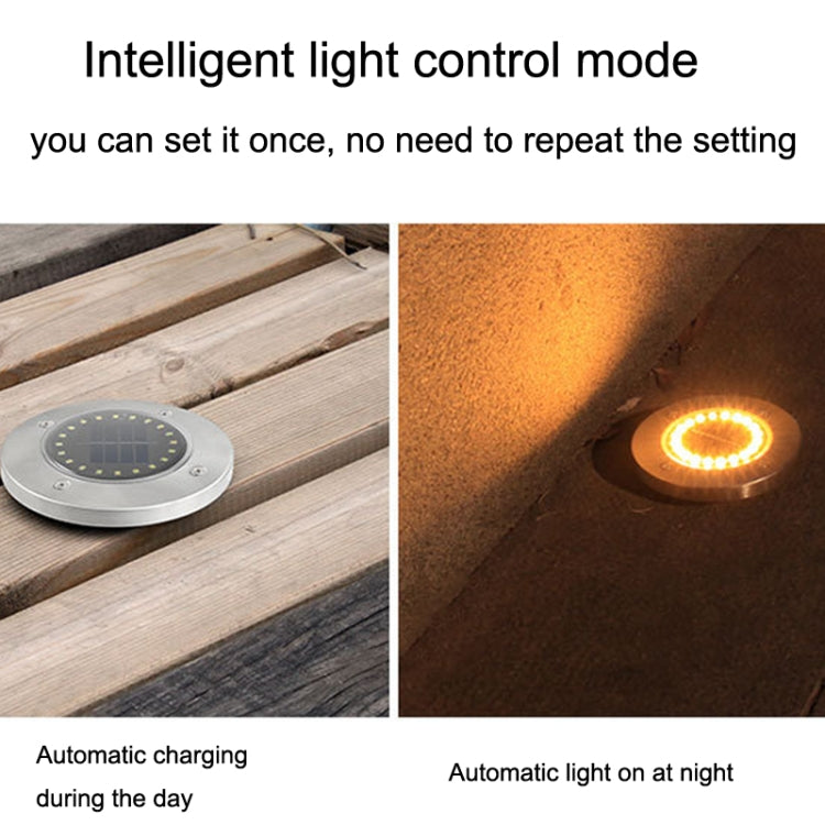 ไฟสวนโซลาร์เซลล์กันน้ำกลางแจ้ง 2 ชิ้น 20 หลอด LED ไฟฝังพื้นสนามหญ้า, แสงขาว, แสงเหลือง