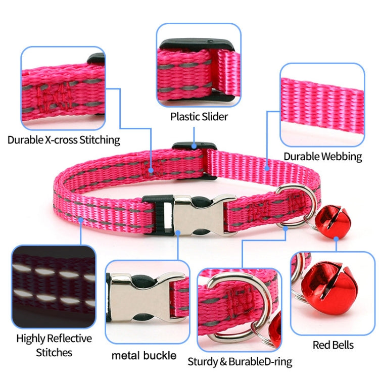ปลอกคอแมวไนลอนสะท้อนแสงพร้อมกระดิ่ง 2 ชิ้น ไม่มีสลัก สีเขียว, สีฟ้า, สีม่วง, สีเขียวหญ้า, สีดำ, สีชมพูแดง
