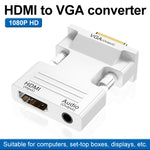 อะแดปเตอร์ HDMI ตัวเมียเป็น VGA ตัวผู้ พร้อมเสียง สำหรับคอมพิวเตอร์ จอทีวี โปรเจคเตอร์, สีขาว, ทอง, ดำ