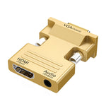 อะแดปเตอร์ HDMI ตัวเมียเป็น VGA ตัวผู้ พร้อมเสียง สำหรับคอมพิวเตอร์ จอทีวี โปรเจคเตอร์, สีขาว, ทอง, ดำ
