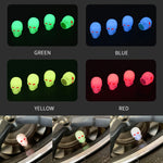 1 Sets Car Tire Luminous Valve Cap Motorcycle Skull Valve Core Cap, 1 Set Red, 1 Set Blue, 1 Set Green, 1 Set Yellow