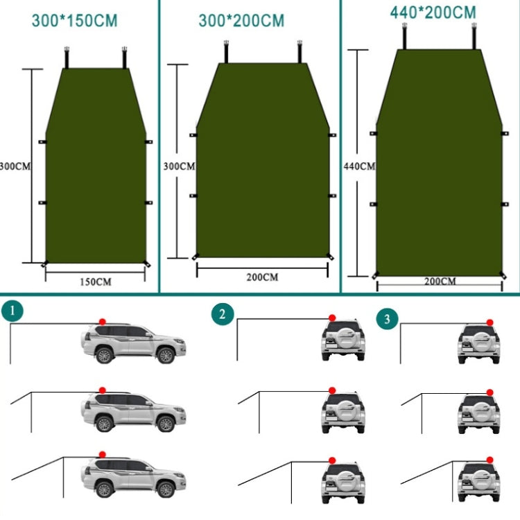 เต็นท์ปิกนิกตั้งแคมป์กลางแจ้งข้างรถยนต์ กันฝน กันแดด, ขนาด 300x150cm, 300x200cm, 200x440cm