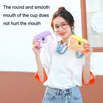 แก้วน้ำเด็กแบบหลอดพลาสติกรูปกล้อง สำหรับเดินทางและพักผ่อน, สีชมพู, สีฟ้า, สีม่วง, สีเหลือง