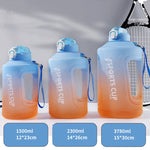 ขวดน้ำกีฬาพร้อมหลอดและสเกลความจุใหญ่แบบไล่ระดับ, 1500ml, 2300ml, 3800ml