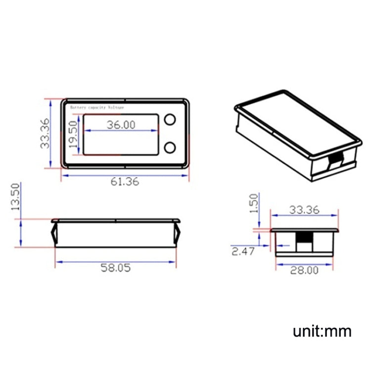 มิเตอร์วัดแรงดันดิจิทัลแบตเตอรี่ลิเธียมกรดตะกั่วสองสายกันน้ำ LCD, 8-100V (สีขาว), 8-100V (สีน้ำเงิน), 8-72V (สีขาว), 8-72V (สีน้ำเงิน)