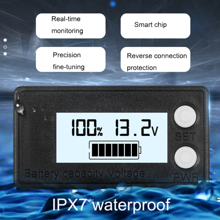มิเตอร์วัดแรงดันดิจิทัลแบตเตอรี่ลิเธียมกรดตะกั่วสองสายกันน้ำ LCD, 8-100V (สีขาว), 8-100V (สีน้ำเงิน), 8-72V (สีขาว), 8-72V (สีน้ำเงิน)