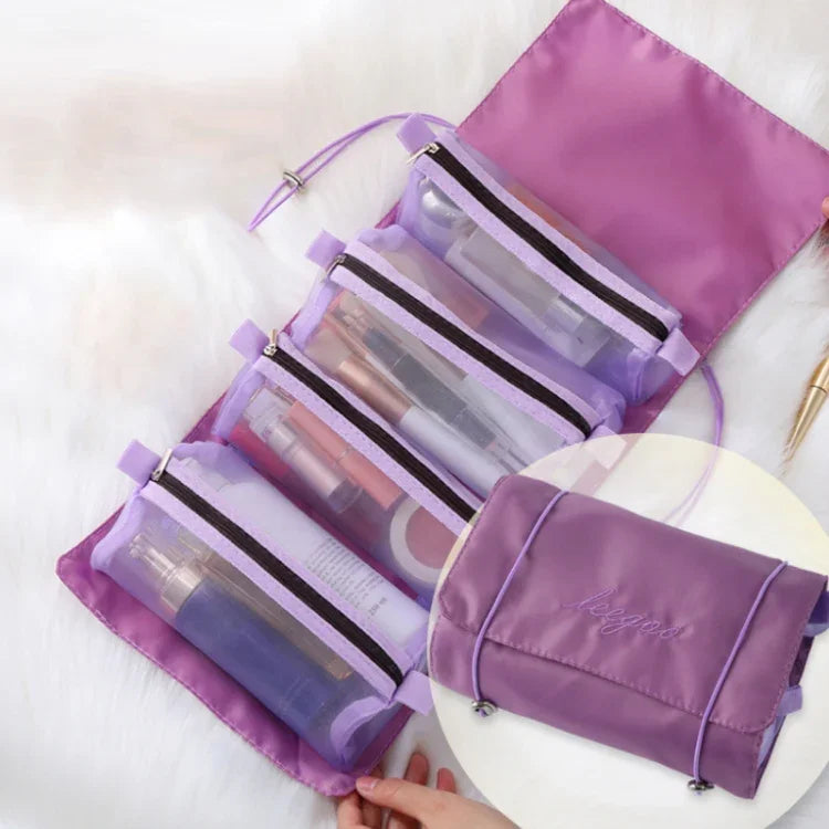 กระเป๋าเครื่องสำอางตาข่ายกันน้ำแบบพกพาสำหรับผู้หญิง 4 ใน 1 สีแดง สีเขียว สีดำ สีม่วง สีเขียวทหาร สีชมพูเชอร์รี่