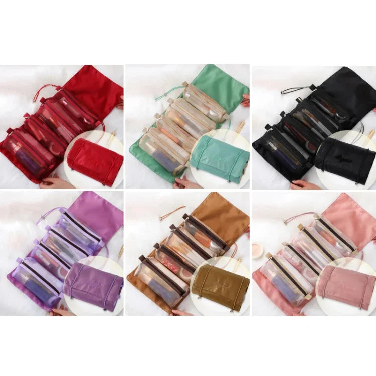 กระเป๋าเครื่องสำอางตาข่ายกันน้ำแบบพกพาสำหรับผู้หญิง 4 ใน 1 สีแดง สีเขียว สีดำ สีม่วง สีเขียวทหาร สีชมพูเชอร์รี่