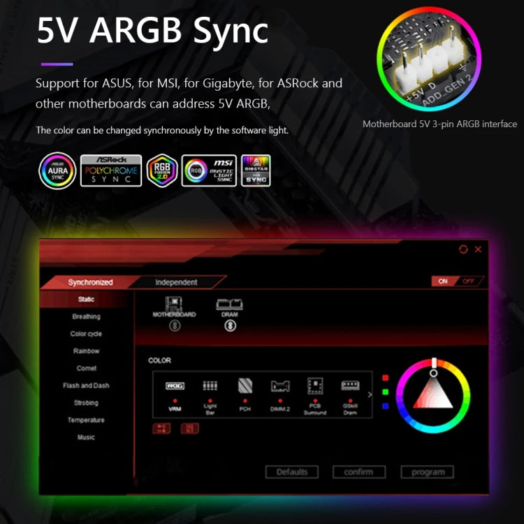 แถบไฟ LED ซิลิโคนตกแต่งเคสคอมพิวเตอร์ ARGB, รุ่น Y360 แบบวงกลม