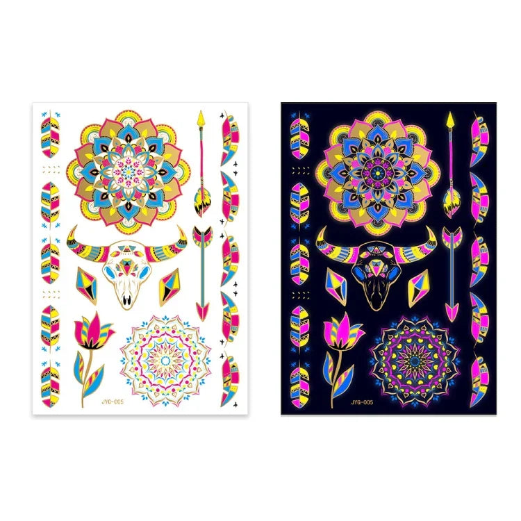 2 ชิ้น สติ๊กเกอร์รอยสักเรืองแสงแบบบรอนซ์กันน้ำ, JYG-001, JYG-002, JYG-003, JYG-004, JYG-005, JYG-006, JYG-007, JYG-008