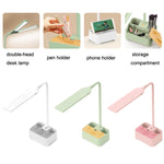 TD6 ที่วางโทรศัพท์มือถือสำหรับนักเรียน ที่วางปากกา โคมไฟตั้งโต๊ะ USB ป้องกันสายตา, สีขาว, สีชมพู, สีเขียว