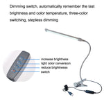 โคมไฟหนีบ USB สำหรับนักเรียน ป้องกันสายตา LED ปรับความสว่างได้, สีม่วง, สีทอง, สีดำ, สีเงิน