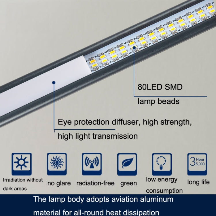 โคมไฟหนีบ USB สำหรับนักเรียน ป้องกันสายตา LED ปรับความสว่างได้, สีม่วง, สีทอง, สีดำ, สีเงิน