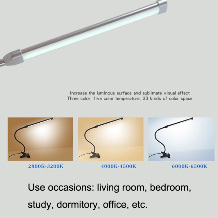 โคมไฟหนีบ USB สำหรับนักเรียน ป้องกันสายตา LED ปรับความสว่างได้, สีม่วง, สีทอง, สีดำ, สีเงิน