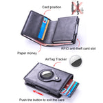 X-80 RFID กระเป๋าใส่บัตรหนังขัดกันขโมย สำหรับ AirTag รุ่นที่ 2 / AirTag รุ่นที่ 1 สีดำ สีน้ำเงิน สีกาแฟ สีแอปริคอต สีดำคาร์บอนไฟเบอร์