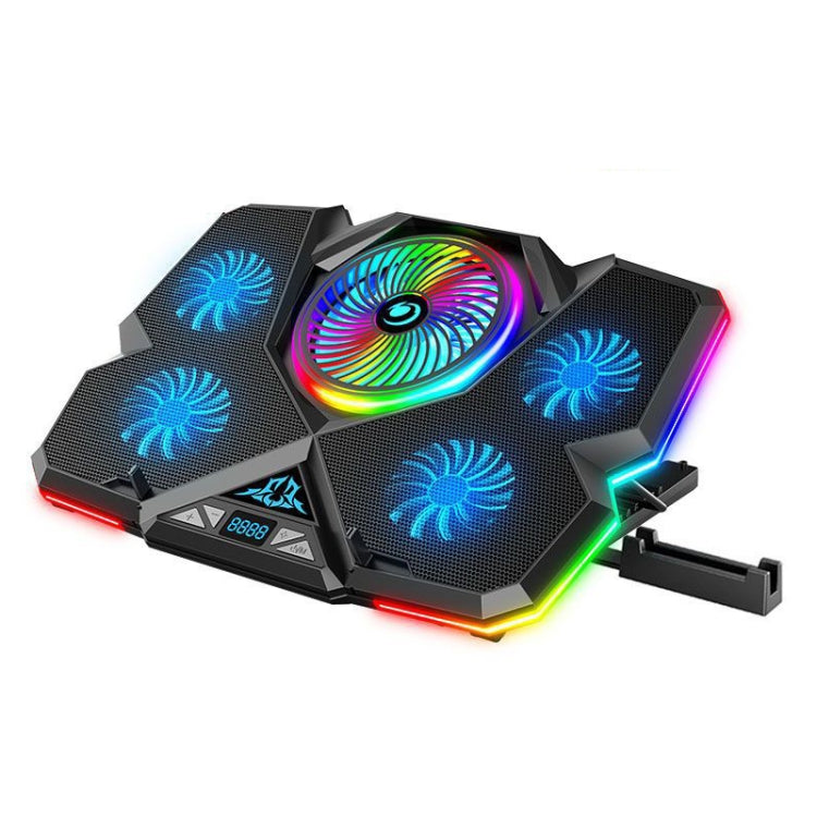 CoolCold แผ่นรองระบายความร้อนสำหรับโน้ตบุ๊กเกมมิ่ง พัดลมห้าตัว สองพอร์ต USB แท่นวางโน้ตบุ๊ก รุ่น: Touch Symphony สีน้ำเงิน