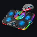 CoolCold แผ่นรองระบายความร้อนสำหรับโน้ตบุ๊กเกมมิ่ง พัดลมห้าตัว สองพอร์ต USB แท่นวางโน้ตบุ๊ก รุ่น: Touch Symphony สีน้ำเงิน