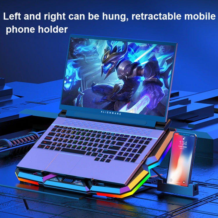CoolCold แผ่นรองระบายความร้อนสำหรับโน้ตบุ๊กเกมมิ่ง พัดลมห้าตัว สองพอร์ต USB แท่นวางโน้ตบุ๊ก รุ่น: Touch Symphony สีน้ำเงิน