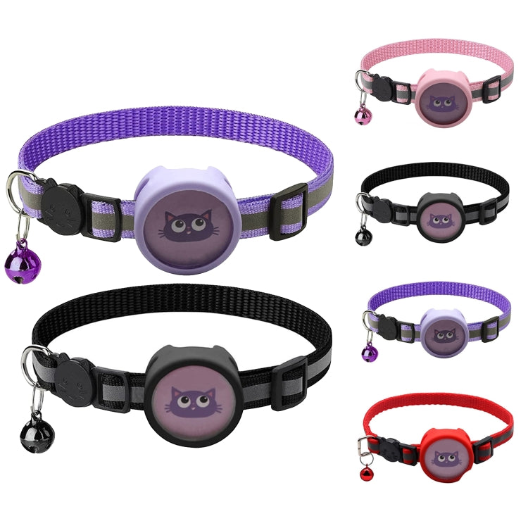 ปลอกคอสัตว์เลี้ยงสะท้อนแสงพร้อมกระดิ่ง สำหรับ AirTag รุ่นที่ 2 / AirTag รุ่นที่ 1 สีแดง สีม่วง สีดำ สีชมพู