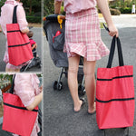 Portable Shopping Cart Foldable Tote With Wheels, Red, Green, Blue, Black, Orange