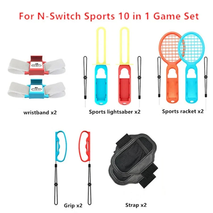 IPLAY HBS-447 ชุดจับ + สายรัดข้อมือ + สายรัด + ดาบแสง + ชุดกีฬาแบดมินตัน 10-in-1 สำหรับ Nintendo Switch, IPLAY 10-in-1