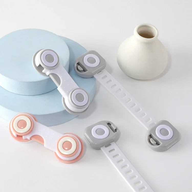 10 ชิ้น ล็อกความปลอดภัยสำหรับลิ้นชักประตูบ้านเด็ก ป้องกันการเปิด สีขาวเทายาว