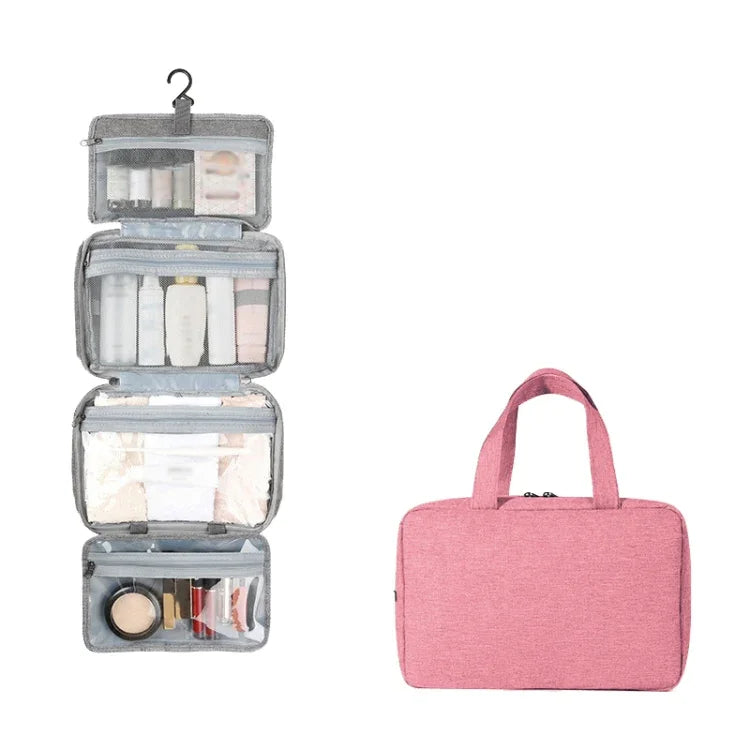13552A Travel Waterproof Foldable Toiletry Bag Cosmetic Bag with Hook, Grey, Pink, Navy Blue