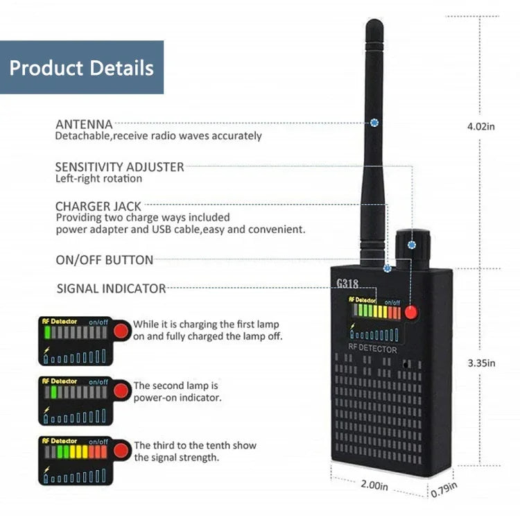 G318 เครื่องตรวจจับสัญญาณ ป้องกันการดักฟังและถ่ายภาพแอบถ่าย พร้อมเครื่องระบุตำแหน่ง GPS