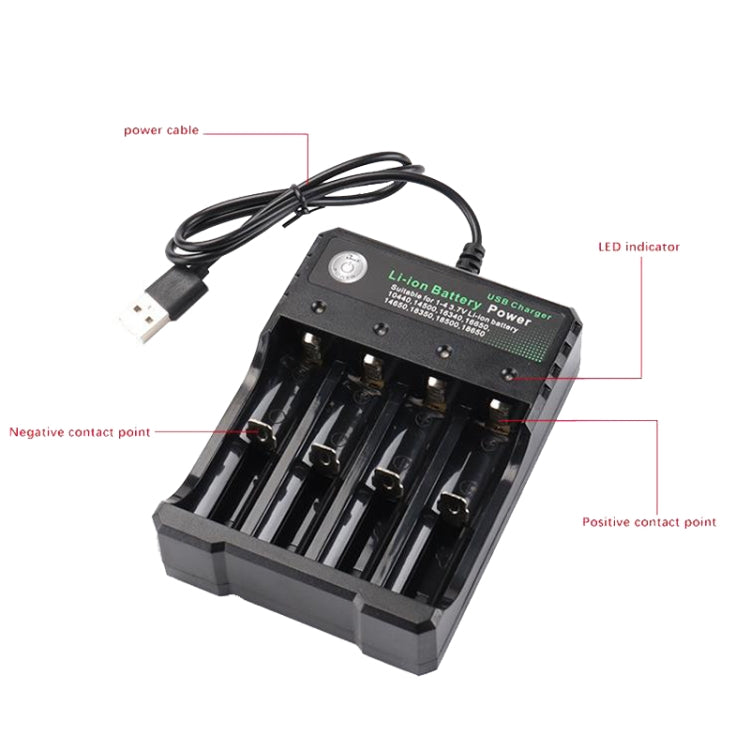 ที่ชาร์จแบตเตอรี่ลิเธียม 18650 4.2V USB แบบแยก 4 ช่อง, 4 ช่อง USB (สีดำ)