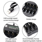 ที่ชาร์จแบตเตอรี่ลิเธียม 18650 4.2V USB แบบแยก 4 ช่อง, 4 ช่อง USB (สีดำ)