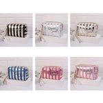 กระเป๋าเครื่องสำอางกันน้ำ PU ลายทางอเนกประสงค์ สีฟ้า สีดำ สีชมพู สีแดงกุหลาบ สีทอง สีเงิน