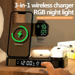 แท่นชาร์จไร้สาย 3-in-1 รุ่น A37 กำลังไฟ 30W พร้อมไฟกลางคืน RGB และนาฬิกาปลุก, สีขาว A37 30W, สีดำ A37 30W