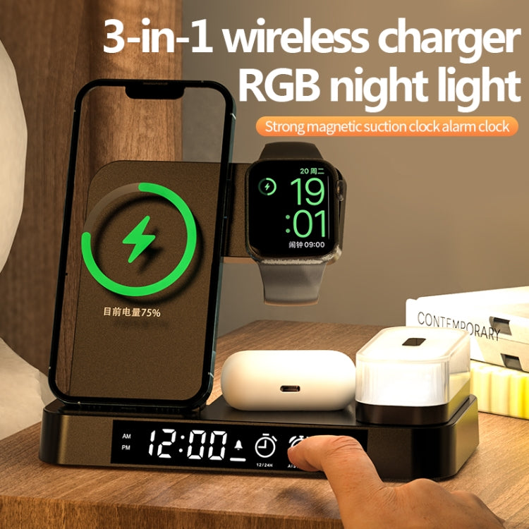 แท่นชาร์จไร้สาย 3-in-1 รุ่น A37 กำลังไฟ 30W พร้อมไฟกลางคืน RGB และนาฬิกาปลุก, สีขาว A37 30W, สีดำ A37 30W