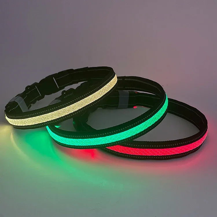 ปลอกคอส่องสว่าง LED ชาร์จไฟได้ ทนทานและกันน้ำ ขนาด: XS, S, M, L