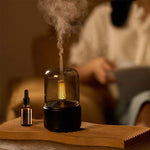 เครื่องกระจายกลิ่นเทียนจำลอง 120ML ชาร์จ USB สำหรับบ้าน พร้อมไฟกลางคืนและเครื่องเพิ่มความชื้น, DQ702 (สีดำ), DQ702 (สีเบจ)