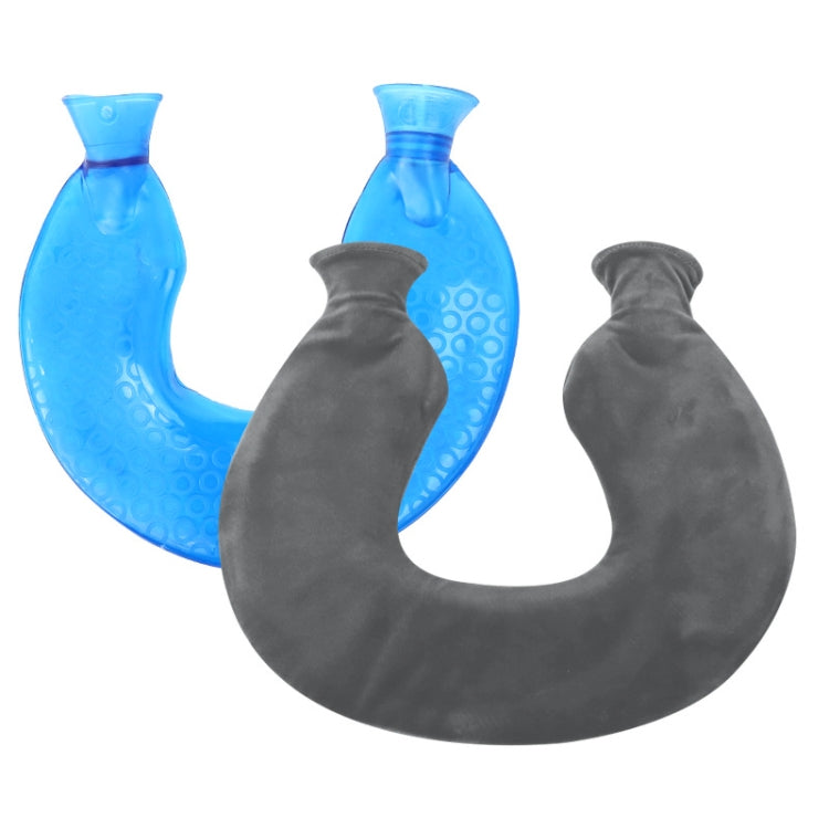 ถุงน้ำร้อน PVC รูปตัว U สำหรับบ่าและคอ ป้องกันระเบิด เติมน้ำได้ สีฟ้า+เทาคริสตัล, ฟ้า+น้ำเงินคริสตัล, ฟ้า+เขียวลายเกล็ดหิมะถัก, ฟ้า+เท่าถัก, ฟ้า+ฟ้าครามถัก, ฟ้าครามอ่อนถัก