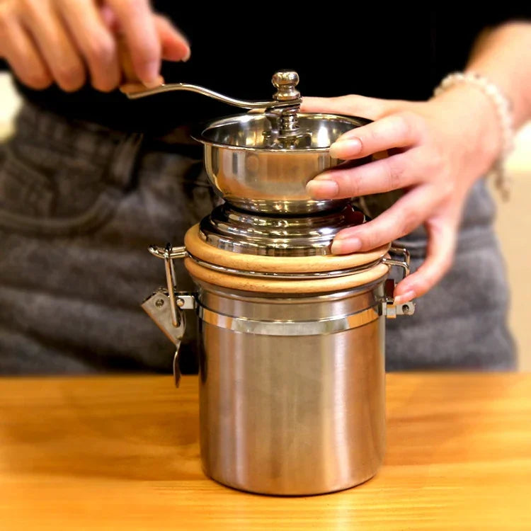 เครื่องบดเมล็ดกาแฟมือหมุนสแตนเลสสำหรับใช้ในบ้าน มือหมุน